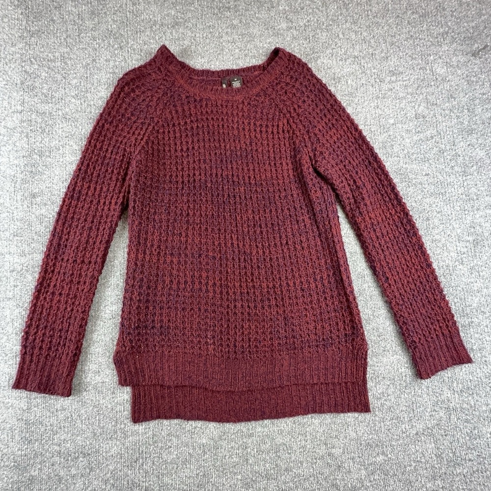 Ultra Flirt Sweater Juniors Medium Red Waffle Knit Crewneck Pullover Top